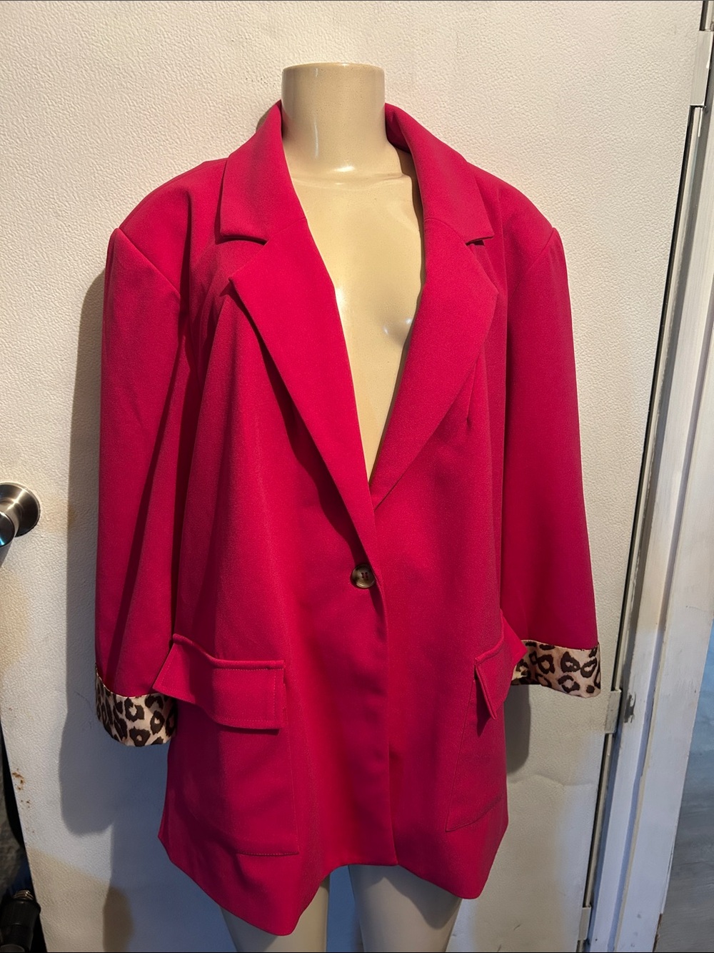 ANDREE BY UNIT Hot Pink Blazer with Leopard Cuff Detail
